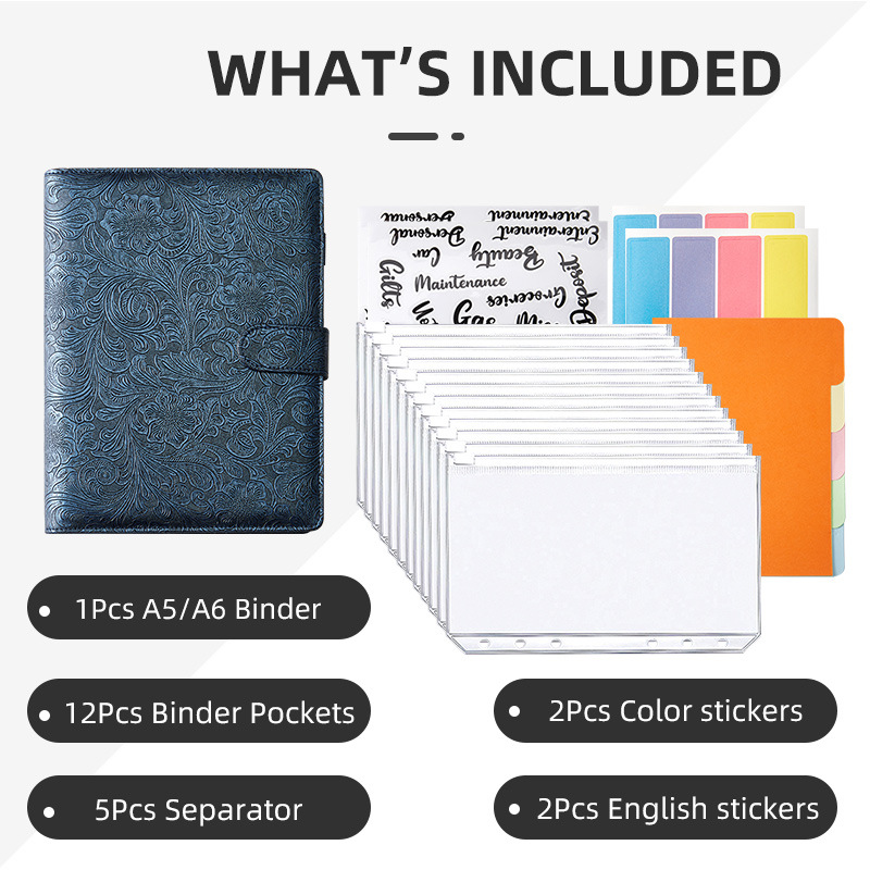 A6 Expandable File with Zipper Pouch, Macaron Notebooks, Leather PU Spiral Binder, Cash Budget Journal, Letter Label Planner