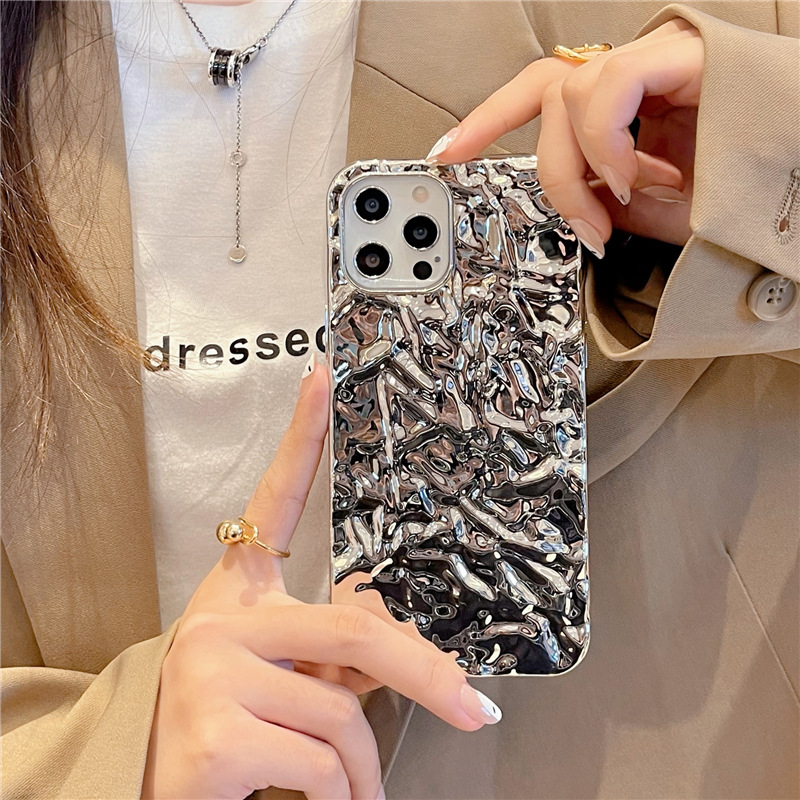 Glamorous Silver Foil Paper Suitable for iPhone 15 Pro Max Case 14 Pro Apple 13 Women 11/12 Men