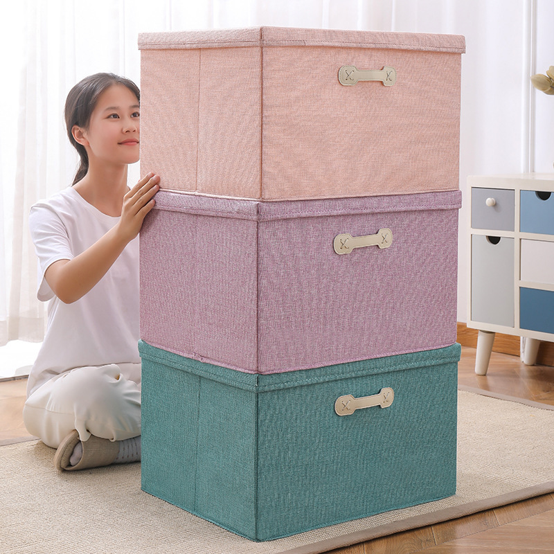 Cotton and Linen Portable Cover Storage Box with Lid Clothes Finishing Box Folding Cabinet Toy Wardrobe Finishing Moving Box