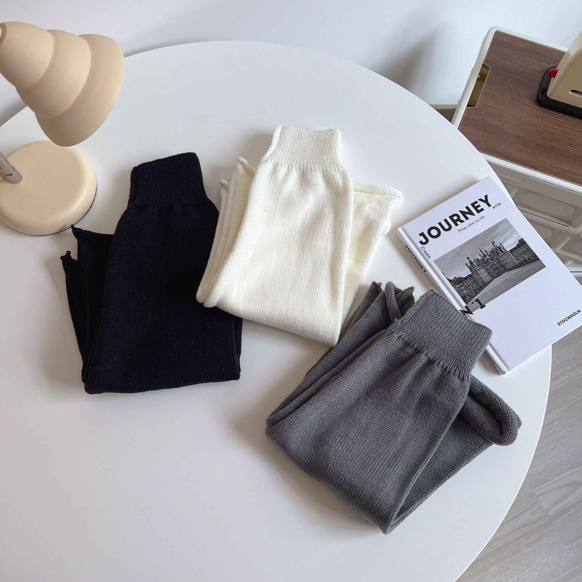 Autumn and winter New flared jk solid color socks warm personality all-match wool leggings knitted leg cover pile socks