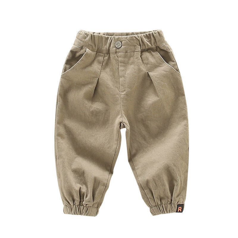 Boys' cotton casual pants 2024 spring and autumn children's western style all-match ankle-tied trousers baby Korean style solid color overalls