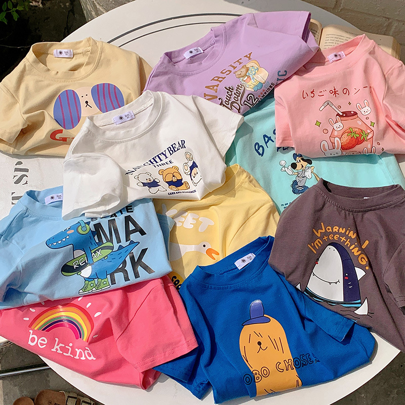 Children's T-shirt Short-sleeved Children's Half-sleeved Girls' Korean Style Baby Top Western Style Trendy 2024 New Style Boys' Summer Dress