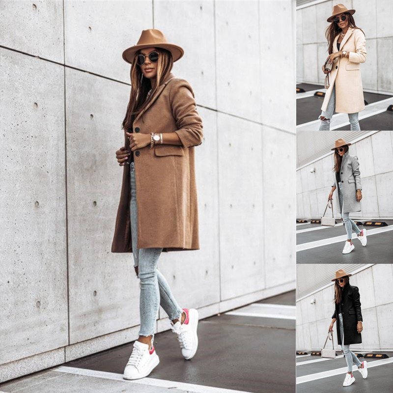 Jin Han 2024 Independent Station wish Amazon Cross-border Autumn and Winter Simple Long Sleeve Button Woolen Coat ins