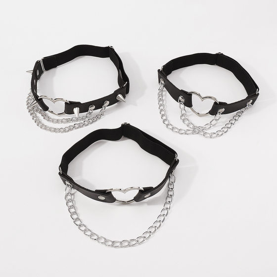 C0337 Cross-border Diablo Exaggerated Leg Ring Leather Love Chain Rivet Geometric Harajuku Style Leg Chain Foot Ring Female