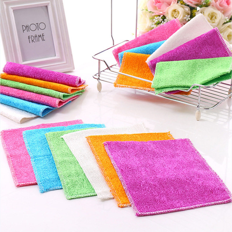 Supply wholesale multi-functional Korean bamboo fiber dishwashing Towel Double layer oil-free scouring pad kitchen cloth