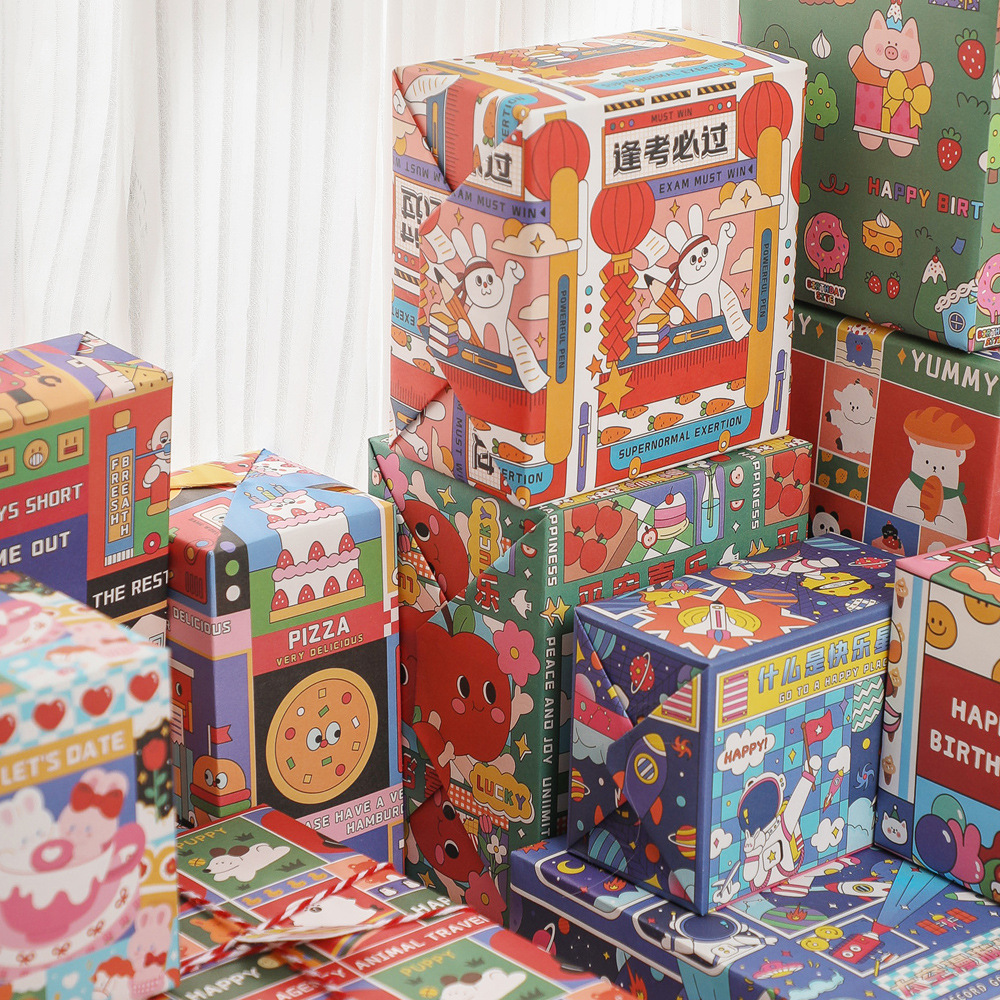 Meow Creative Cartoon Gift Wrapping Paper Cute Bookskin Paper Instagram Style Birthday Valentine's Day Gift Wrapping Paper