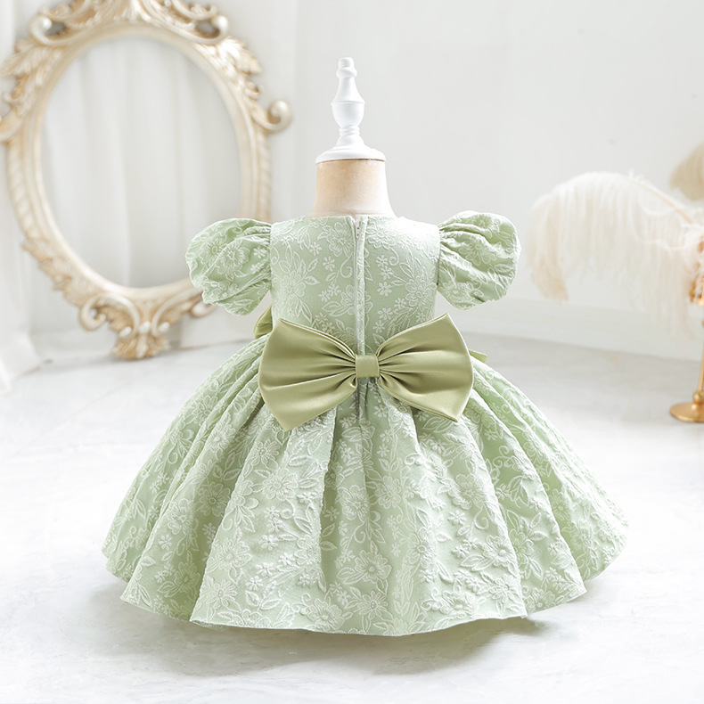 Girls' dress children's princess dress fluffy flower girl embroidery dress bow cross-border little girl performance