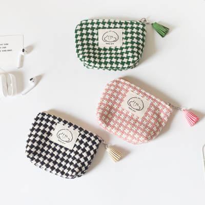 Winter New Plaid Coin Purse Women's Small Portable Korean Style Student Cute Storage Bag Black and White Plaid mini Bag