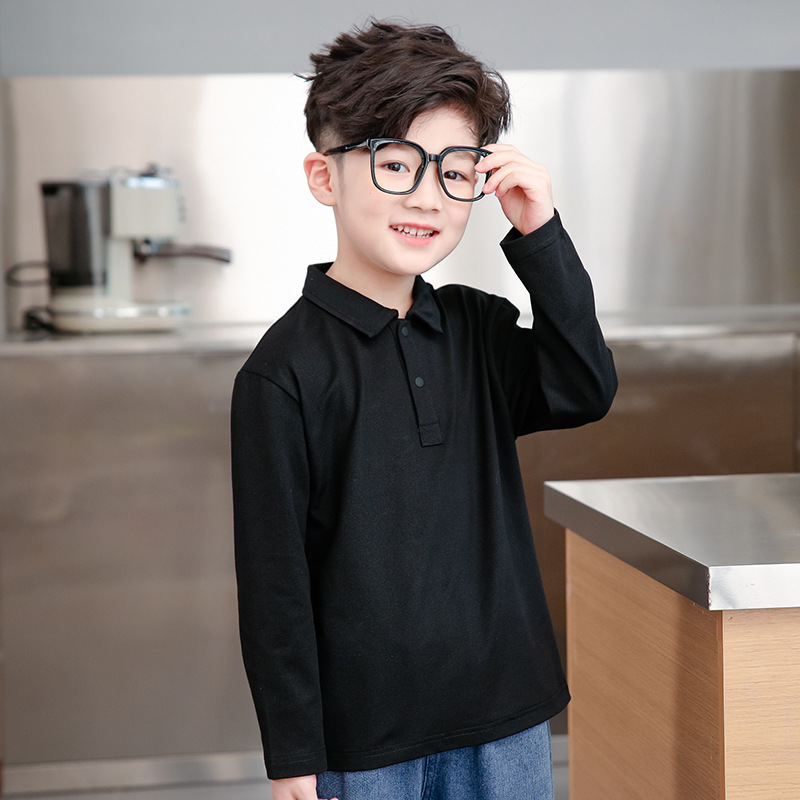 Children's Wear Boy's Polo Shirt 2022 Autumn New Big Children's Baby Top Long Sleeve Western Style Children's T-shirt with Five Claw Buckle