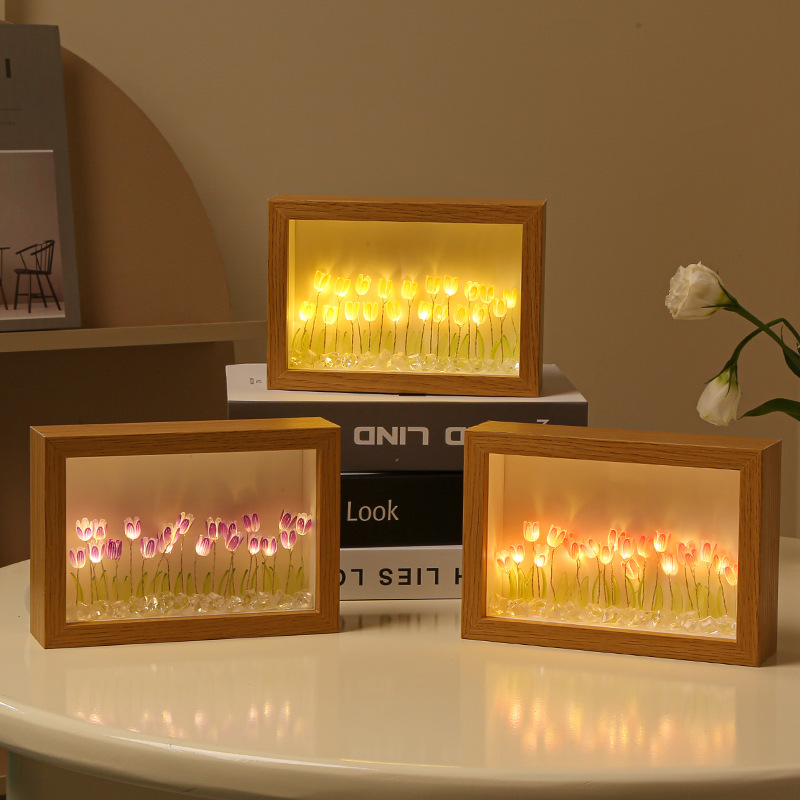 Internet Celebrous Photo Frame Tulip Night Light led Bedroom Night Light Birthday Tanabata Gift Girl Flower Atmosphere Light