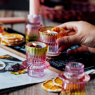 Lvdian simple vertical stripes rainbow dual-use Candlestick glass candlestick Cup candle Cup household Candlestick decoration