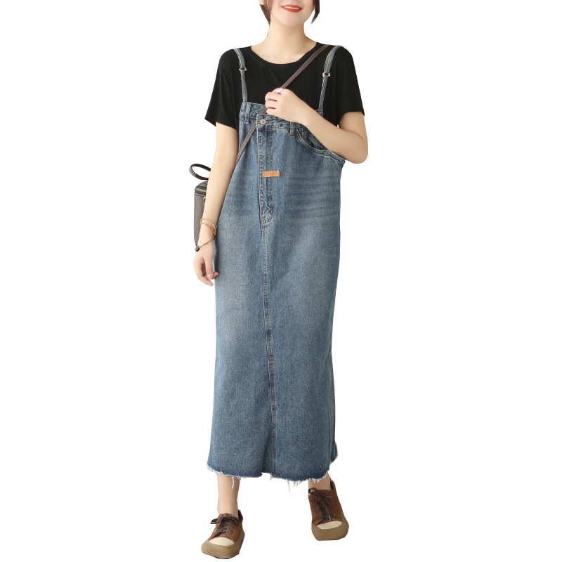 Thin plus size Denim Suspender Dress Women's Summer Sling dress 2024 Summer New Korean Style plus size chubby girl