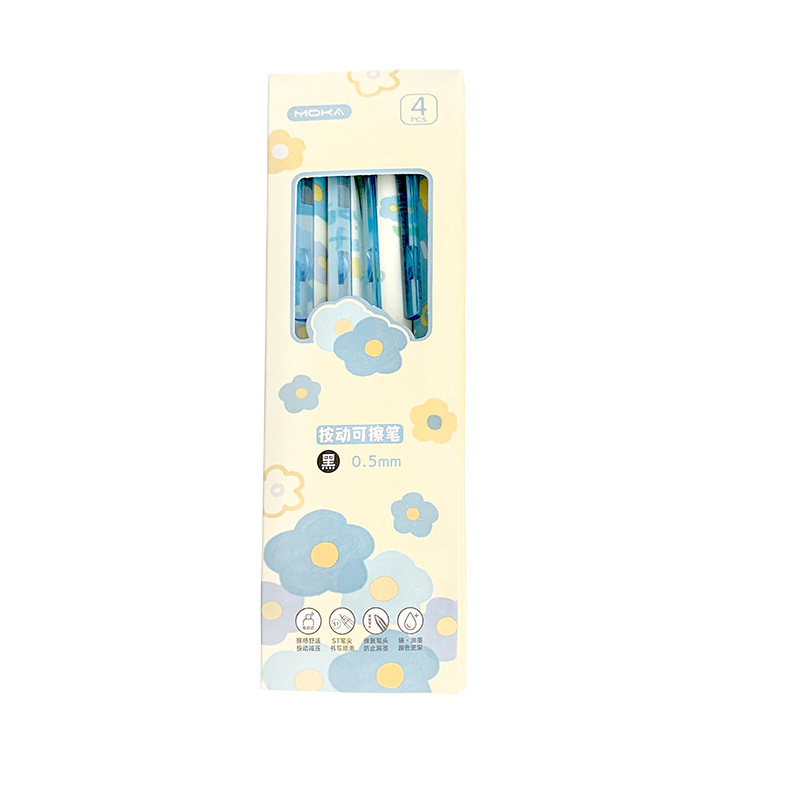 Erasable Flower Press Pen Stationery Student Neutral Brush Pen Press High Color Value Press Pen Erasable Pen Blue Ink
