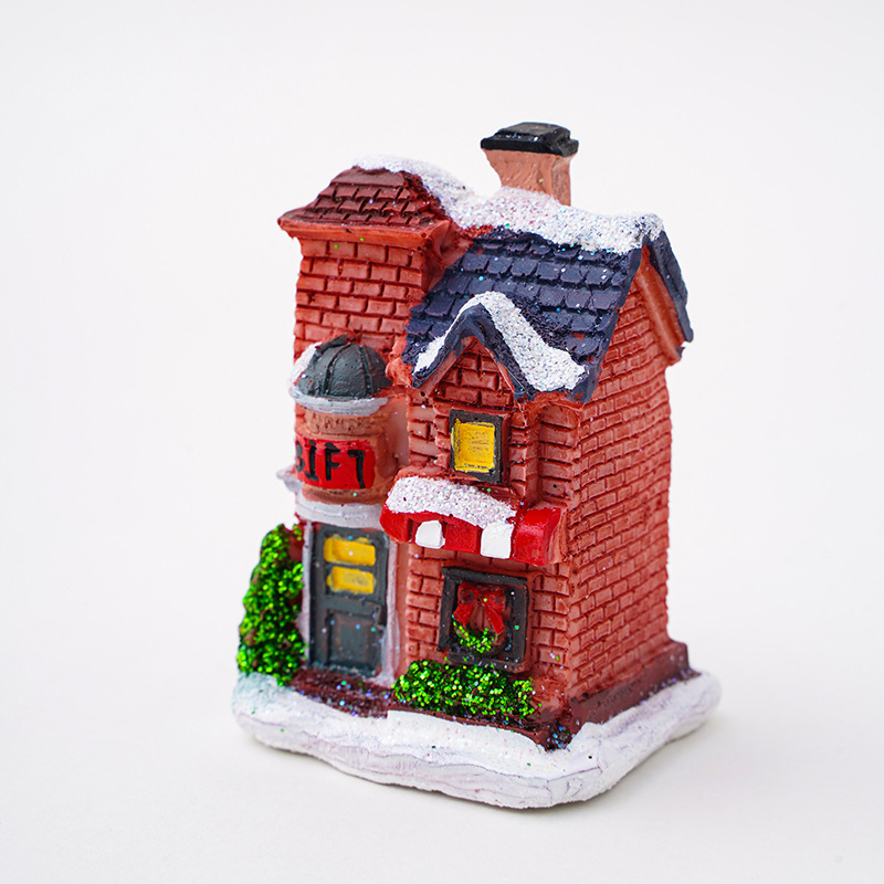 Cross-border new Christmas decorations resin Christmas small house Micro landscape luminous snow house decoration Christmas gift