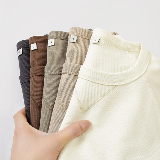Dengjue Men's New Live Supply Twill Double-sided Cotton khaki Raglan Sleeve Loose Japanese Short-sleeved Men's T-shirt