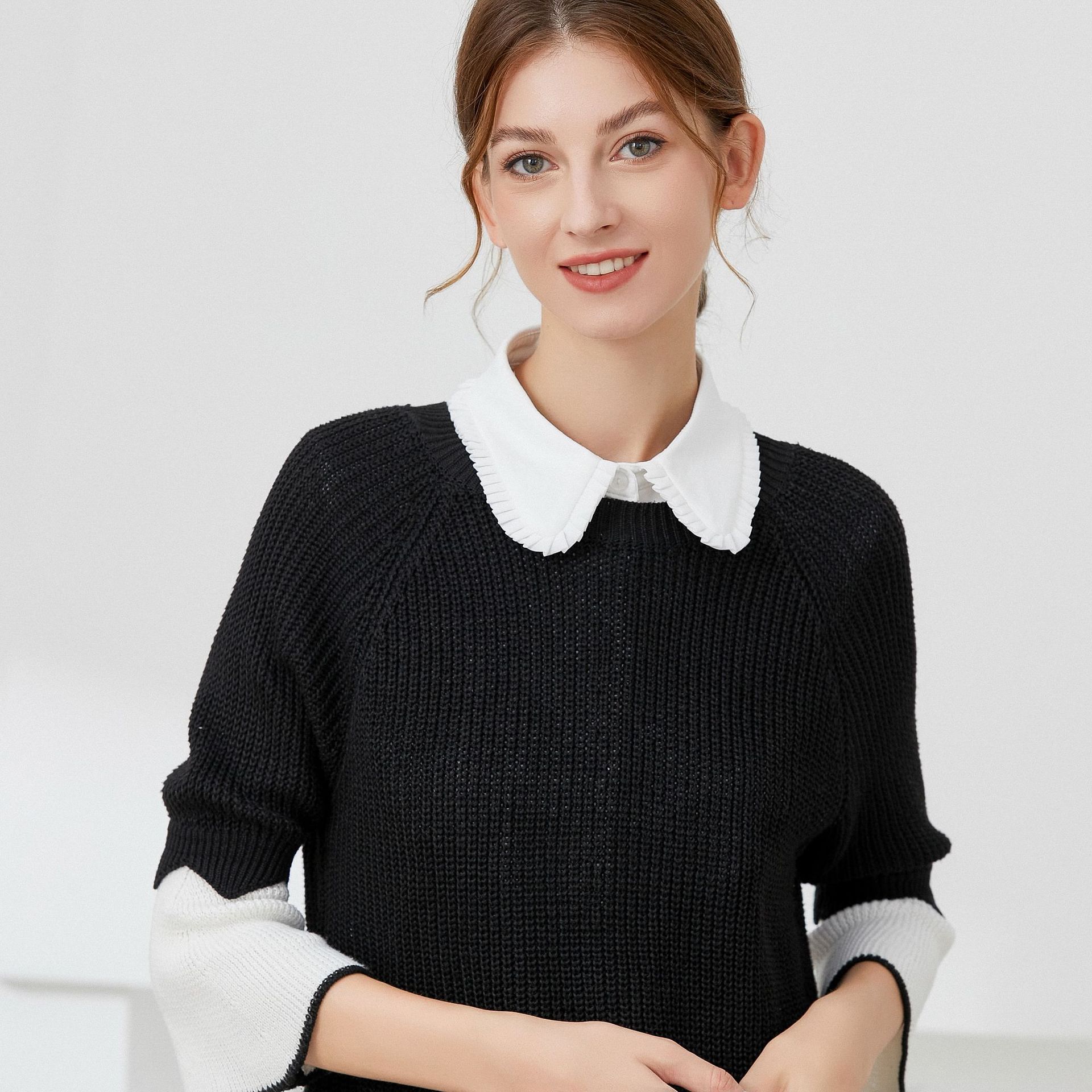White Chiffon Shirt Women's Ear-rimmed Collar Mesh Shirt Professional Fairy Top Super Fairy and Foreign-style