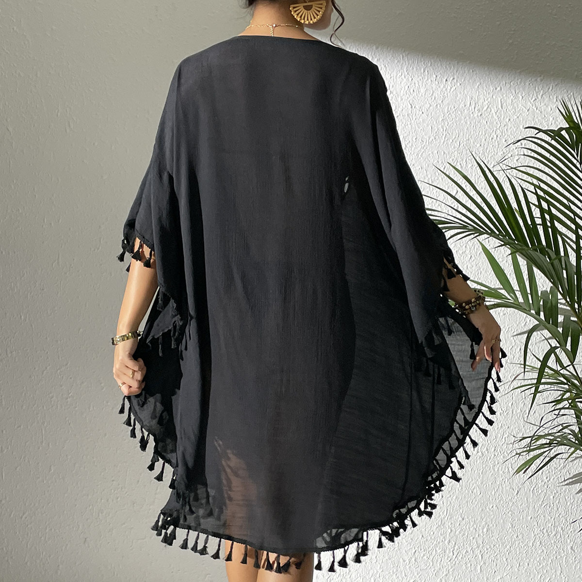 Beach Dress Cross-border 2024 New Amazon Beach Blouse Crochet Stitching Tassel Swimsuit Bikini Outer