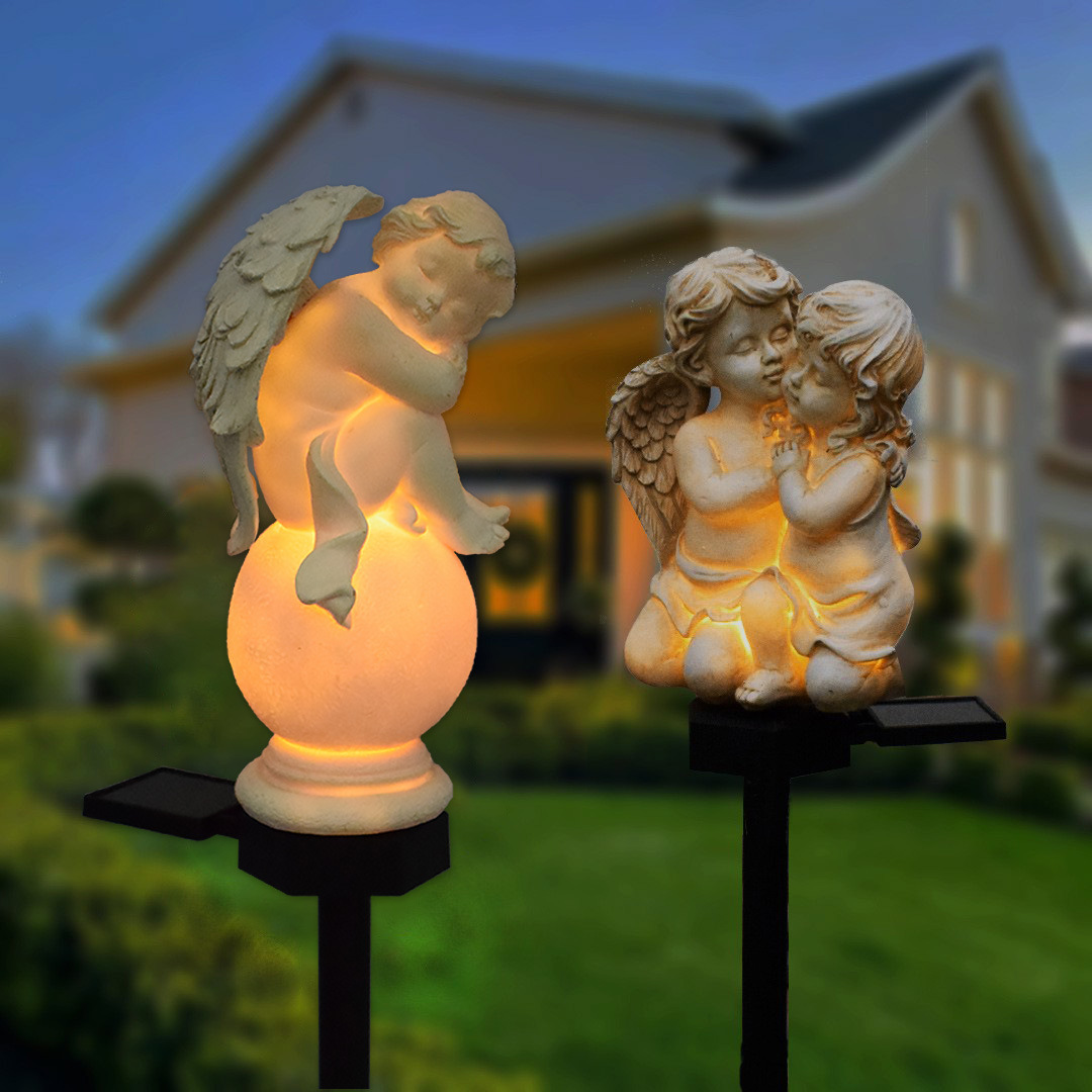 Solar Outdoor Garden Light Crafts Insert Resin Angel Shape Statue Garden European Landscape Decorative Light