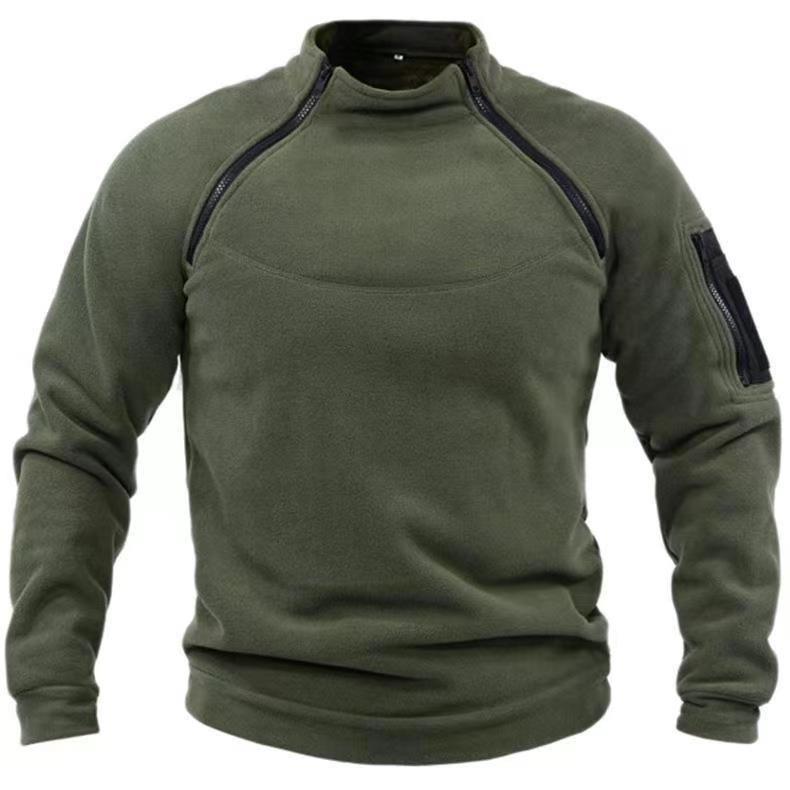 Cross-border European and American cross-border stand collar men's sweater autumn and winter warm loose solid color outdoor warm breathable tactical men's clothing