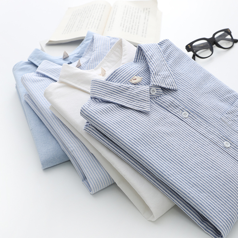 Casual Simple Oxford Spinning Shirt 2024 Spring and Autumn New Korean Style Loose Striped Base Shirt Women's Trendy Top