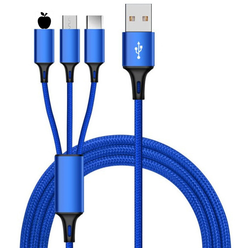 one-to-three data cable nylon braided three-in-one fast charging type for Apple mobile phone charging line logo