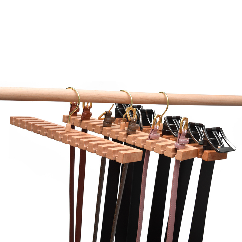 Solid wood belt storage artifact two-in-one beech belt tie hanging belt rack 14 slot Amazon