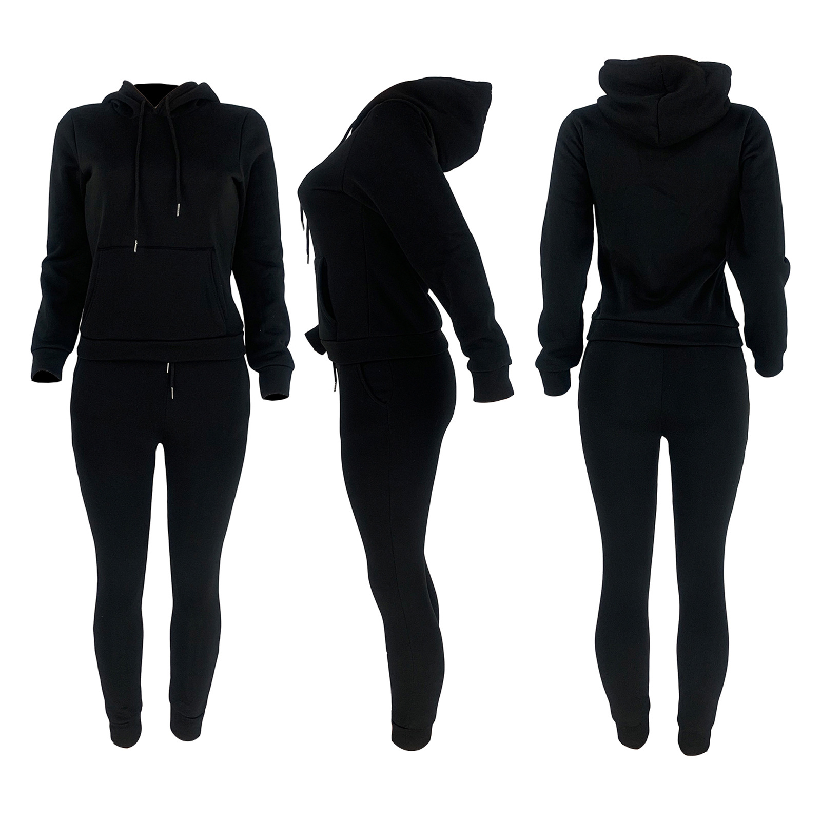 HR8197 European and American women's clothing  independent station supply autumn and winter plus velvet drawstring hooded two-piece set_voghion.com