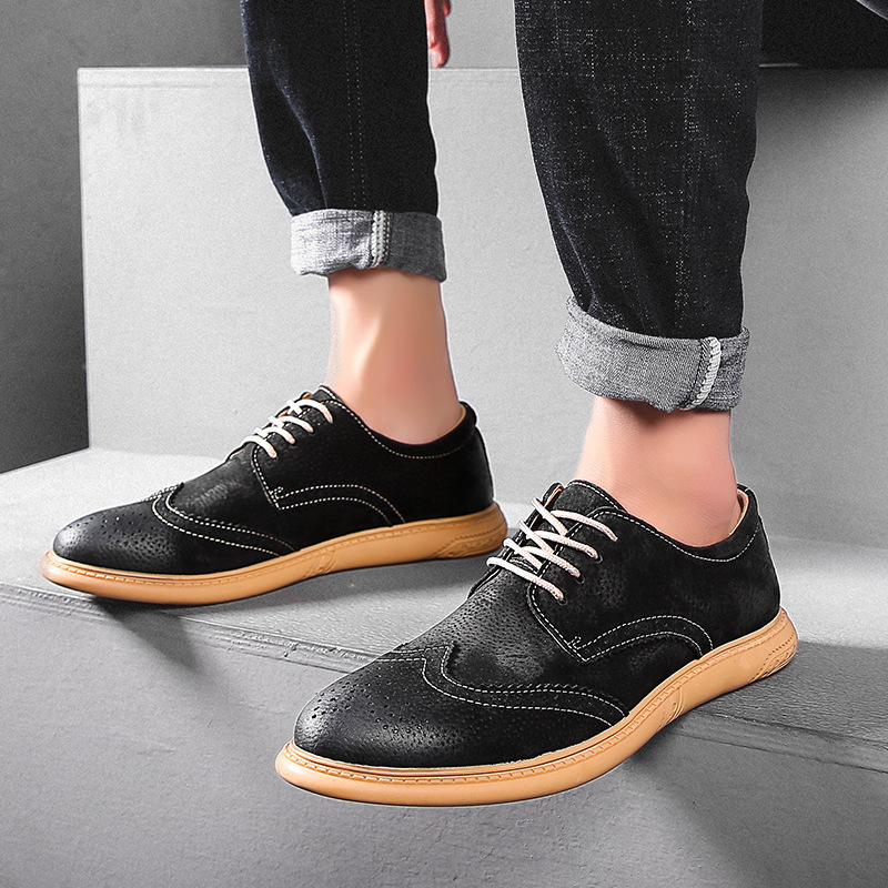 2024 Cross-border Brogue Shoes Men's Soft Leather Frosted Casual Retro British Tooling Shoes 46 plus size Leather Shoes