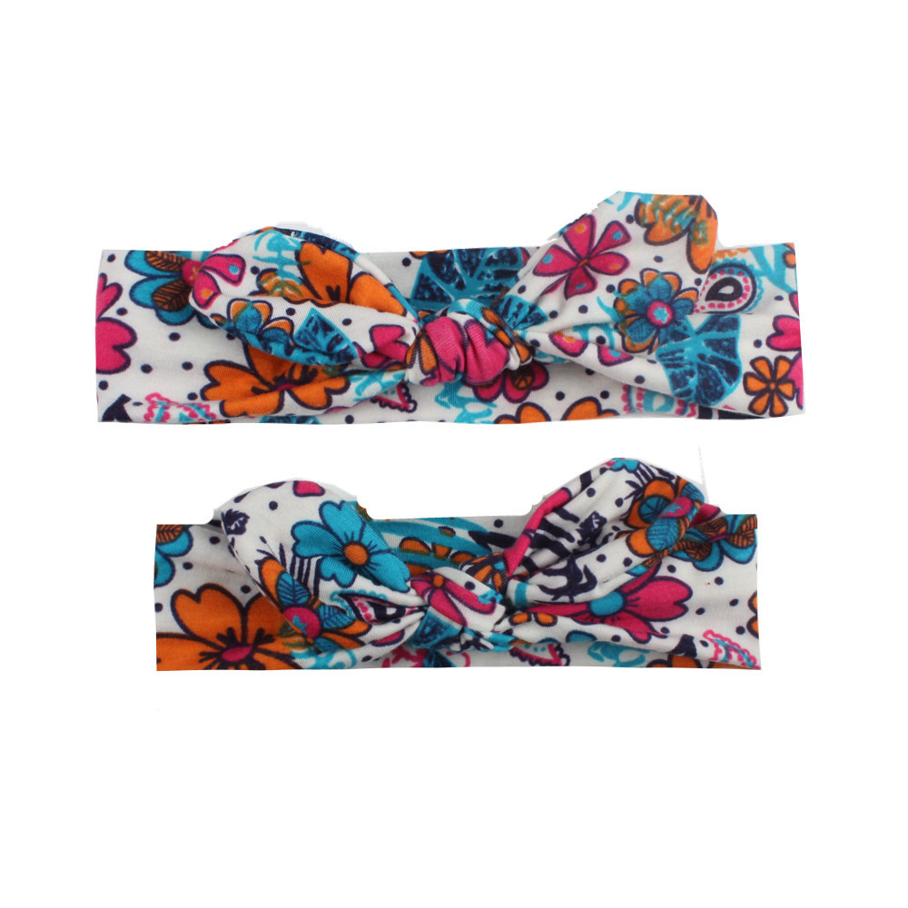 European and American New Flower Printed Parent-child Baby Hair Accessories Headwear Children's Printed Knot Rabbit Ears Hair Band 7 Colors