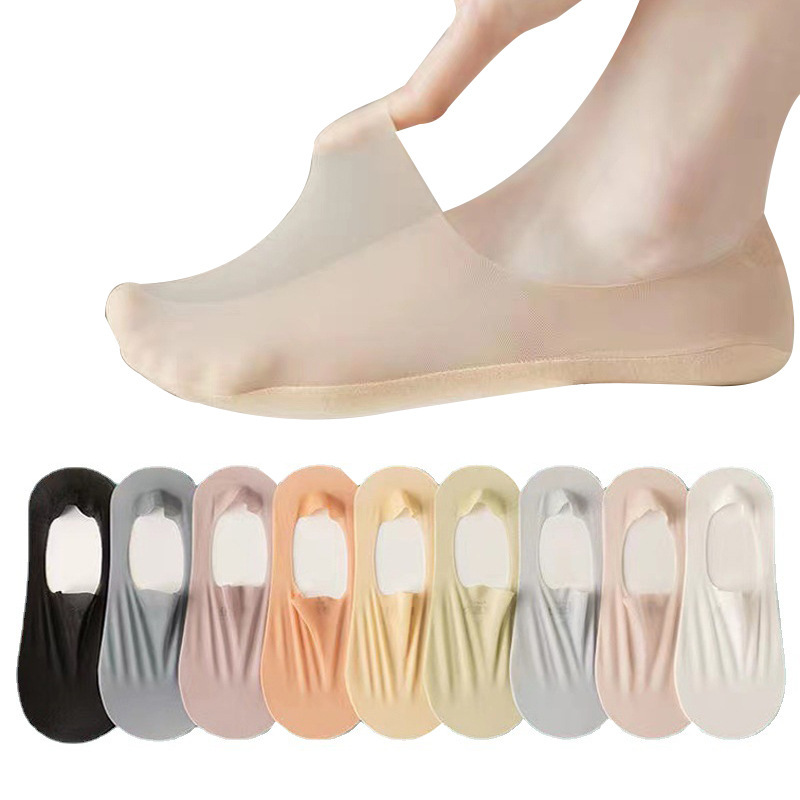 Summer Ultra-thin Mesh Women's Socks Cotton Bottom Shallow Mouth Silicone Non-slip Boat Socks Stable with Breathable Sweat Absorbing Comfortable