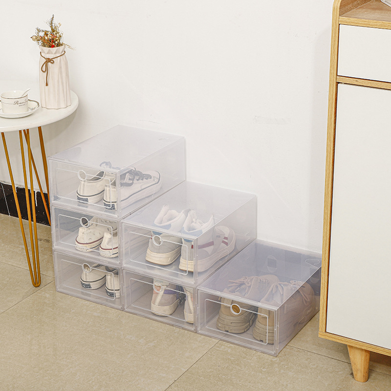 Factory direct storage box with lid transparent flip basketball shoes box plastic dustproof shoe cabinet storage artifact wholesale