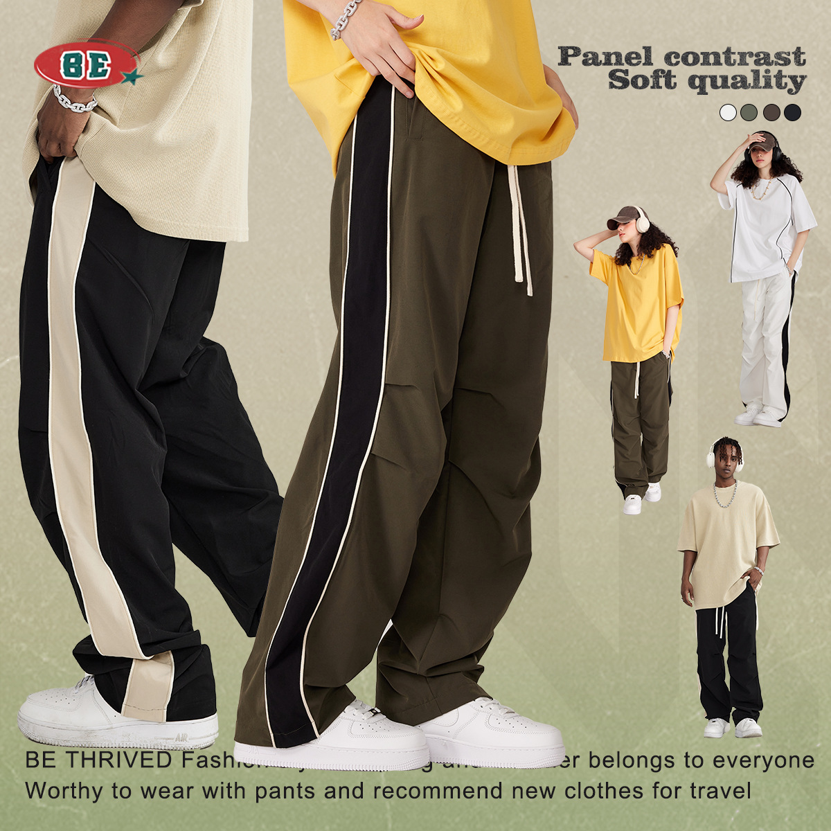 BE Men's Clothing | 2025 American loose casual old money style velvet plus velvet basic straight-leg sweatpants for men