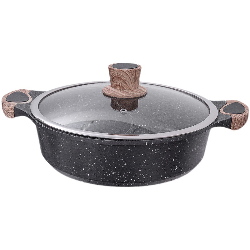 Yuanyang Pot Hot Pot Household Maifan Stone Non-stick Soup Pot Shabu Pot Cooking Integrated Pot Special Stew Pot for Gas Induction Cooker