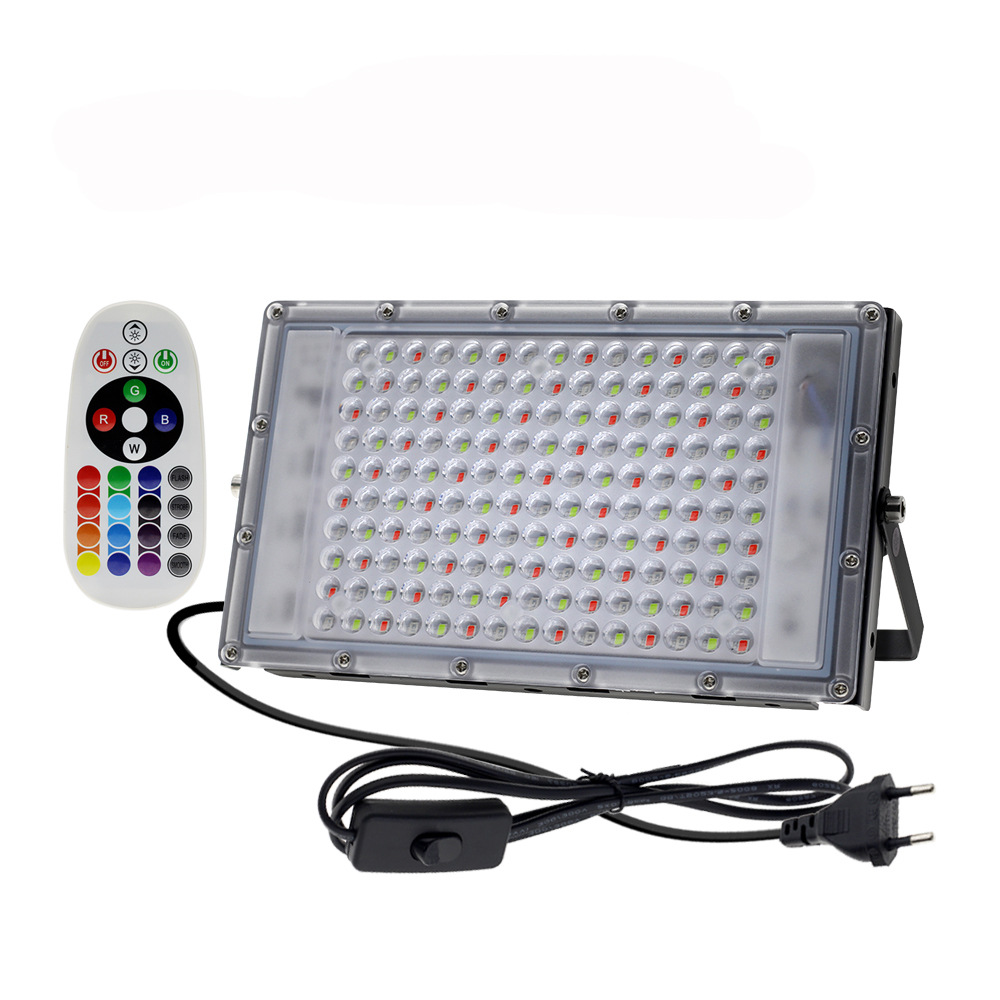 Cross-border new outdoor landscape lighting 100W colorful RGB flood light with remote control color changing led floodlight