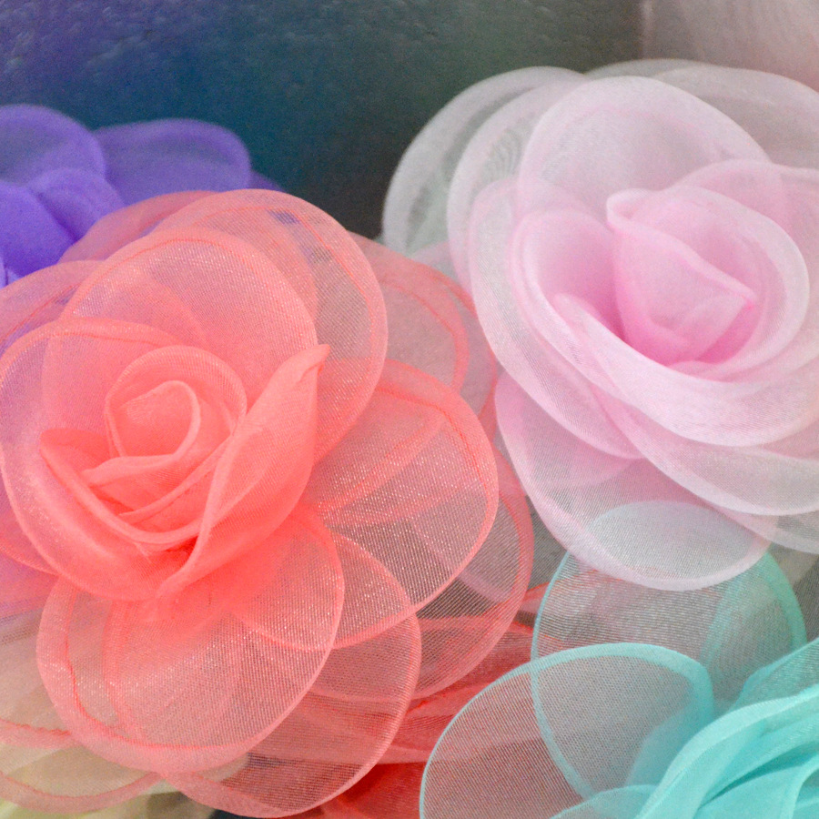 Korean-style Burned Edge Mesh Fabric Three-dimensional Rose Big Flower diy Hair Accessories Shoes and Hats Burned Edge Head Flower Accessories