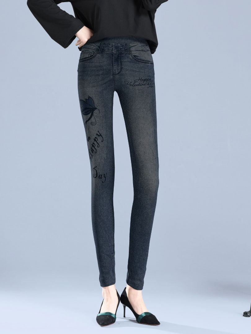 Cross-border autumn and winter imitation denim leggings women's high waist large elastic leggings plus size slim slim pants wholesale