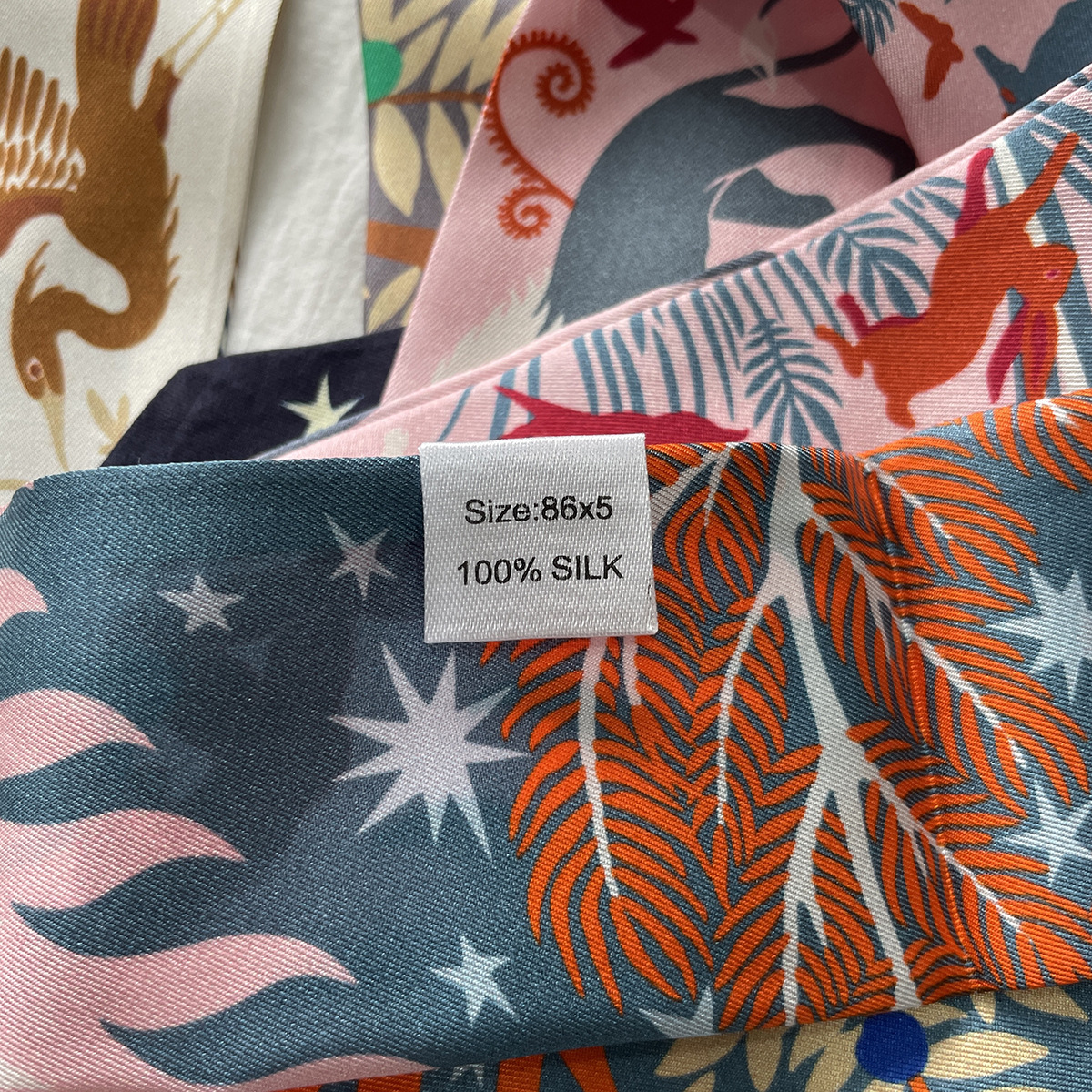 Mayan Jungle Bag Handle Silk Scarf French Style 100 Mulberry Silk Scarf All-match Women's Silk Scarf Hair Band