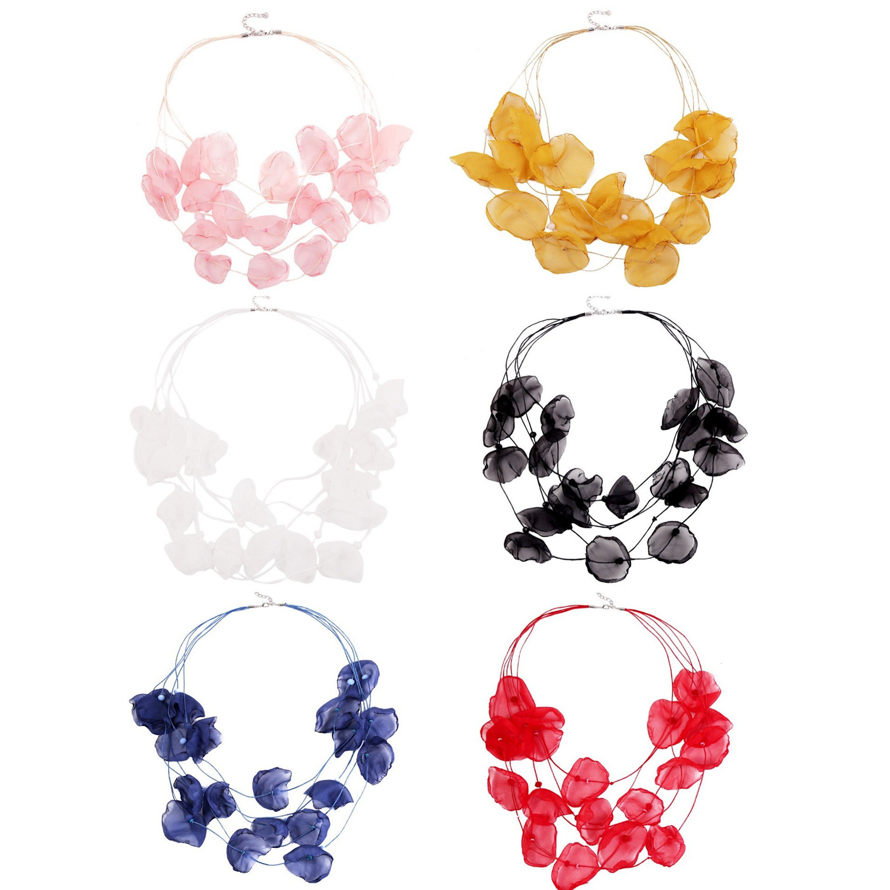 European and American Jewelry Cross-border Multi-layer Necklace Summer Seaside Holiday Style Fabric Flower Crystal Beaded Flower Necklace
