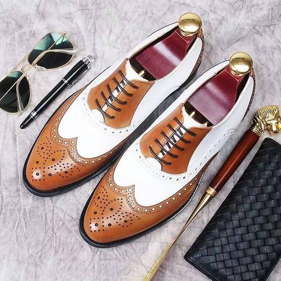 Men's Leather Shoes Men's Plus Size Business Dress British Style Brock All-match Youth Casual Carved Men's Cross-border Shoes