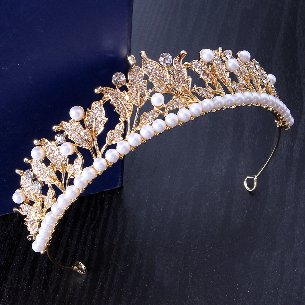 Korean Style Simple Alloy White Diamond White Pearl Crown Headwear Bride Wedding Wedding White Crown Hair Accessories