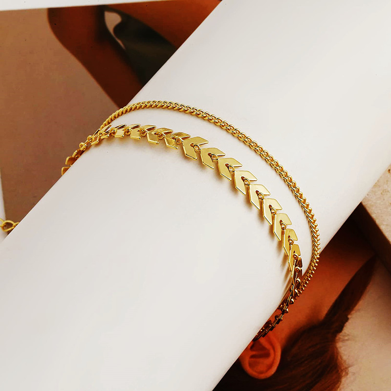 European and American Cross-border Jewelry Fashion Bohemian Side Chain Anklet Women's All-match Double Alloy Fishbone Chain Anklet