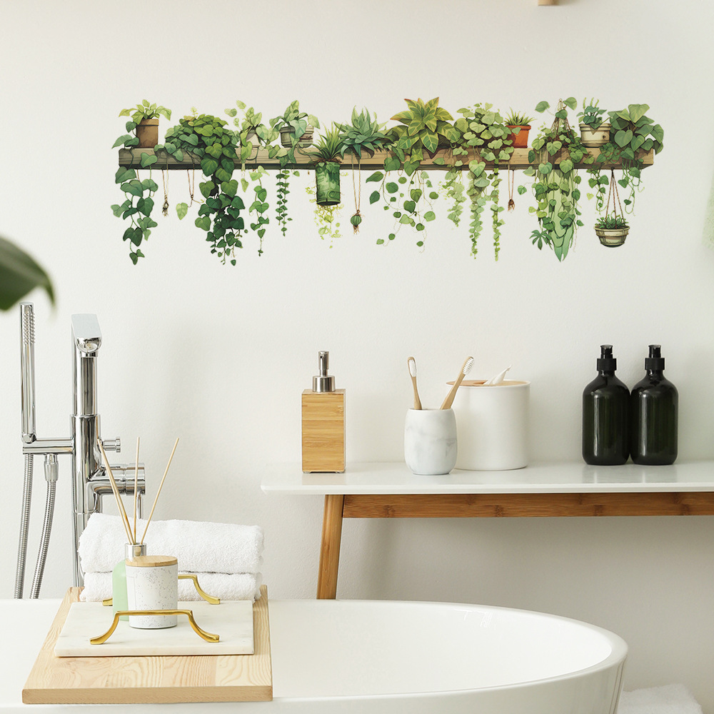 New fun-d4 foreign trade green plant green radish leaf hanging basket bedroom living room wall decoration wall stickers wholesale