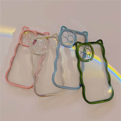 Electroplated cat ear wave Apple mobile phone case is suitable for iPhone16/15/14/13/12 fine hole transparent case XR soft