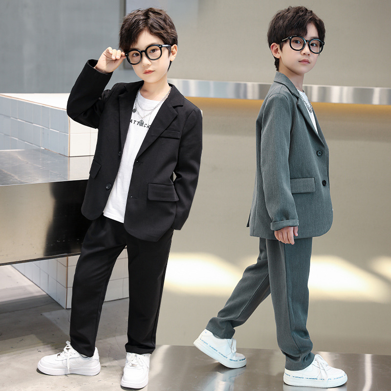 男童童裝西服套裝2024秋季新款兒童西裝兩件套帥氣男孩春秋款潮牌