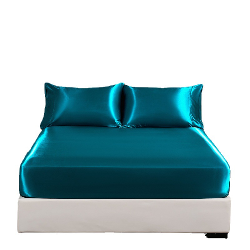 Cross-border foreign trade solid color satin silk-like four-piece European and American simple bed sheet fitted sheet pillowcase bedding