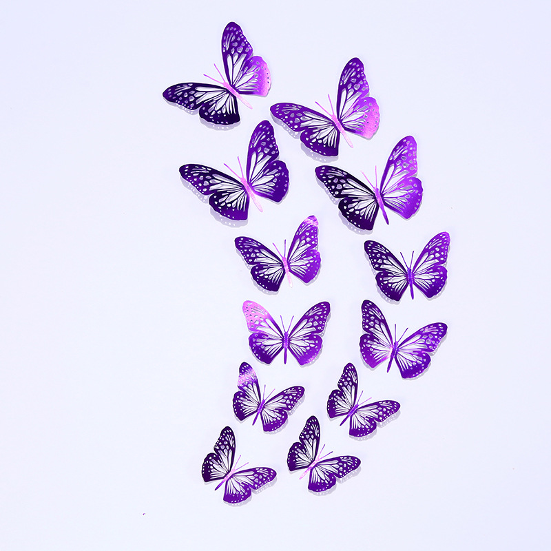 3d hollow butterfly bright purple imitation metal butterfly wall stickers wall decoration living room wall layout stickers