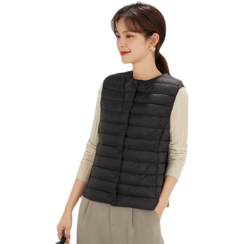 2024 Autumn and Winter 90 Fleece Crewneck Light Down Vest Women's Korean V-neck Short Vest plus size Waistcoat