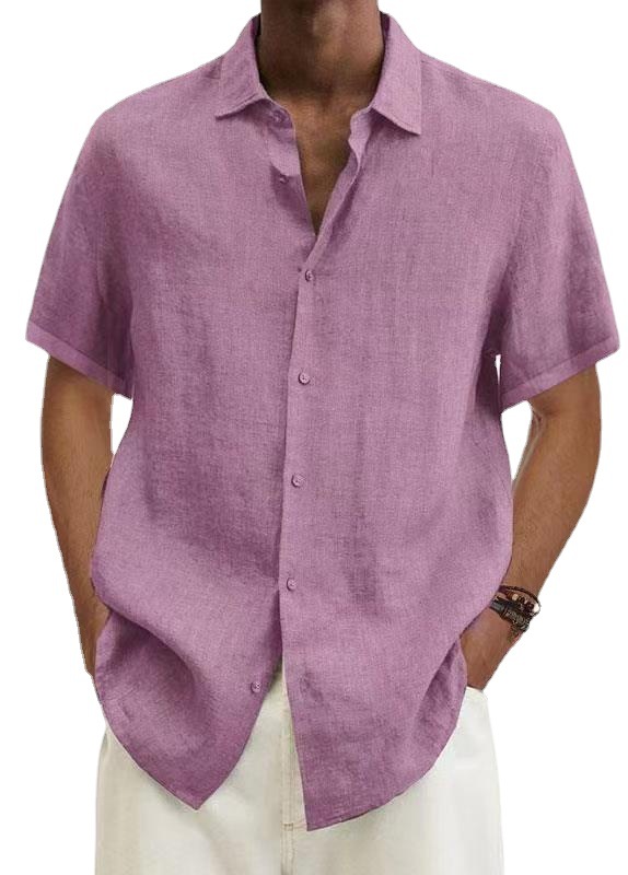 2023 AliExpress wish Amazon Explosions Summer V-Neck Button Cotton Linen Solid Color Men's Trendy Shirt Shirt Men