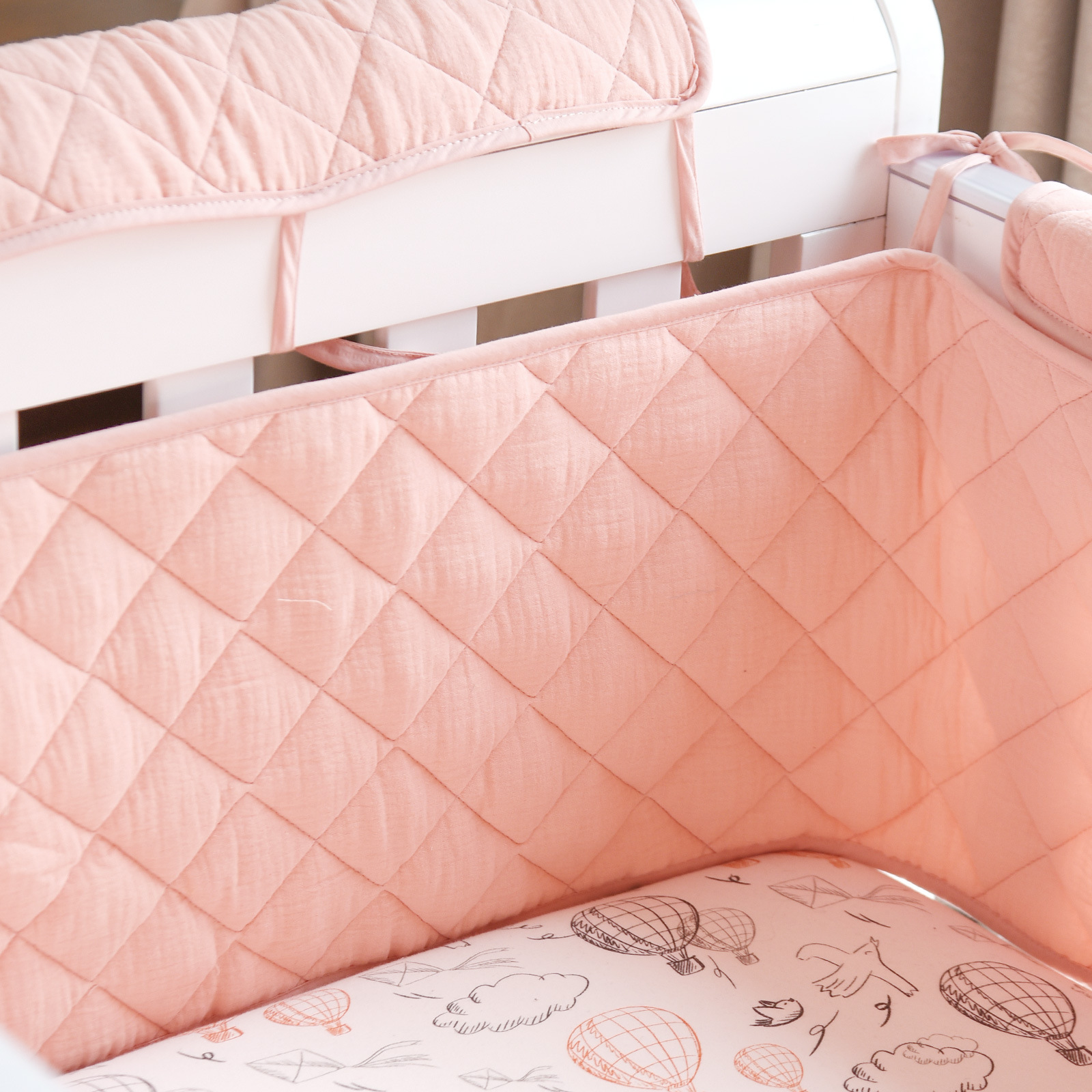 ins fresh double-layer crepe baby bed circumference solid color bumper strip block cloth soft bag children's bed fence mat