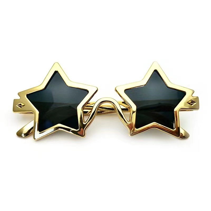 2023 new creative five-pointed star decorative glasses Golden Silver trendy fashion dance party photo props